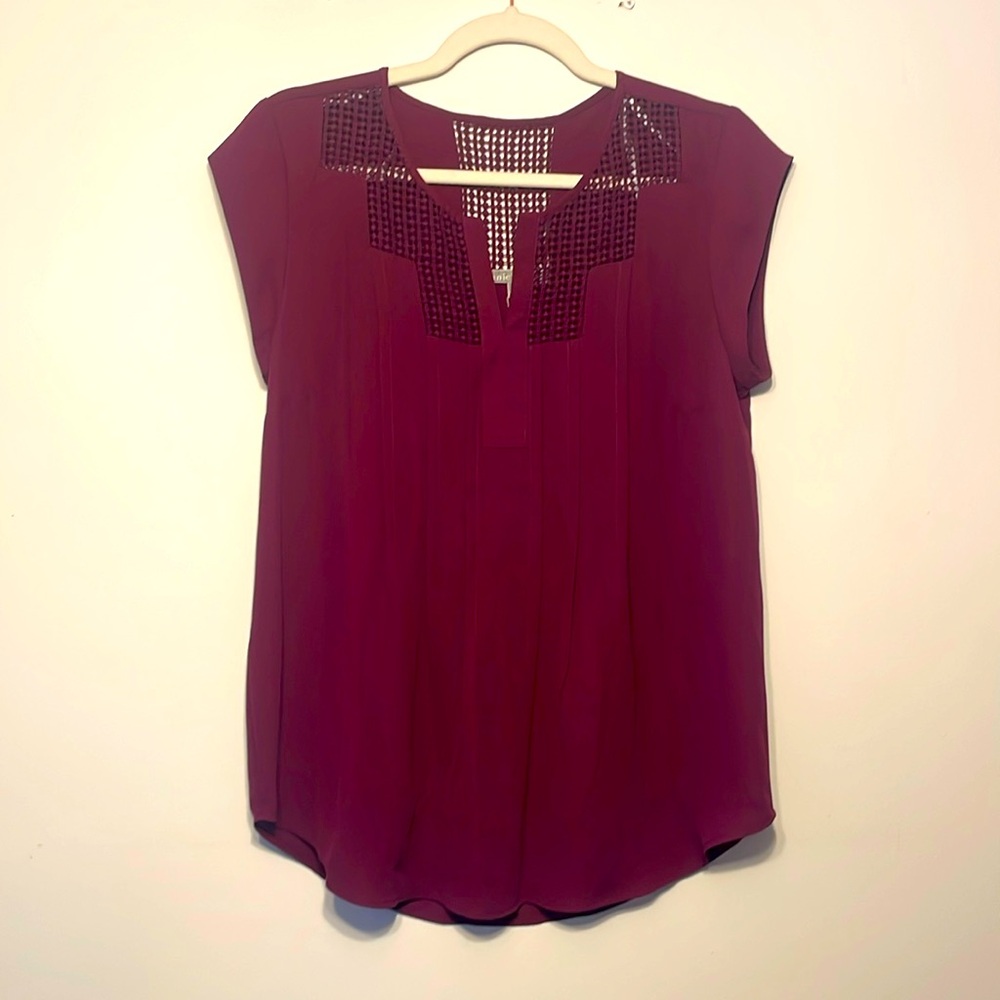 Daniel Rainn Lace detail split neck blouse.